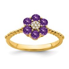 14 Karat Yellow Gold Amethyst Flower Ring With 0.02 Ct Diamond