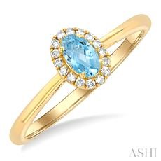 10 Karat Yellow Gold 5 X 3 Oval Aquamarine And 0.07 ct Diamond Halo Ring