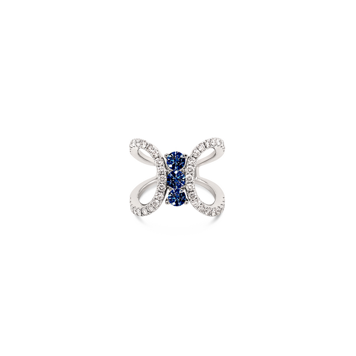 Charles Krypel 18 Karat White/Yellow Gold  Loop Ring With 42=0.85Tw Round G/H VS-SI Diamonds And 3=0.99Tw Round Sapphires 
Ring Size: 6.5