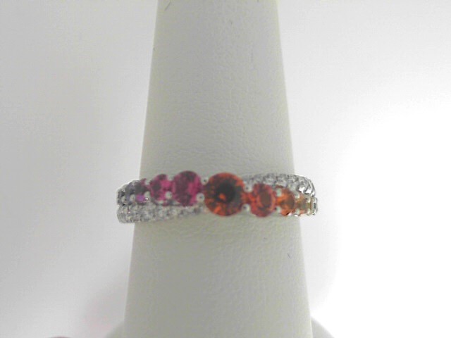 18 Karat White Gold Criss Cross Ring With 13=0.86Tw Round Multi-Color Sapphires And 18=0.20Tw Round Diamonds 
Ring Size: 6.5