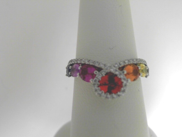 18 Karat White Gold Curved Ring With 7=1.89Tw Oval Multi-Color Sapphires And 37=0.22Tw Round Diamonds 
Ring Size: 6.5
