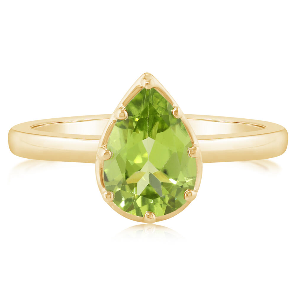 14 Karat Yellow Gold  Solitaire Ring With One 10.00X7.00mm Pear Peridot 
Ring Size: 7