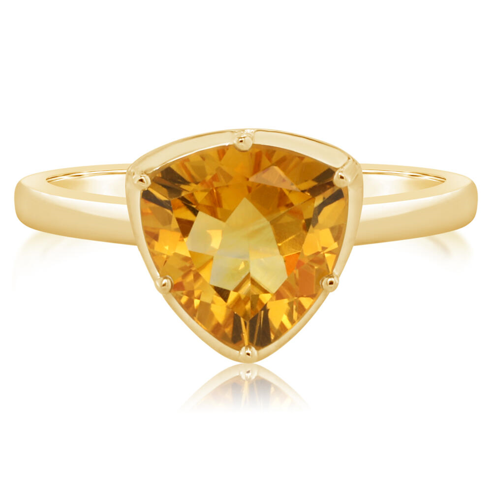 14 Karat Yellow Gold Solitaire Fashion Ring With One 2.01Ct Trillion Citrine 
Ring Size: 7