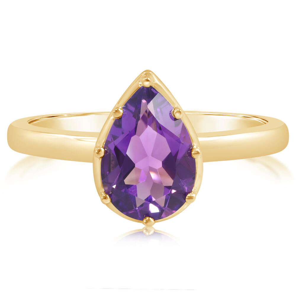 14 Karat Yellow Gold Solitaire 10x7mm Pear Amethyst Ring
Size 7