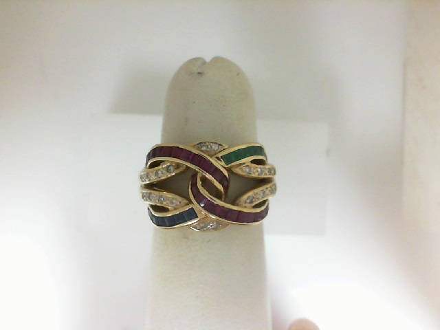 ESTATE 14 Karat yellow Gold  Ring With Ruby, Emerald, Sapphire & Diamonds