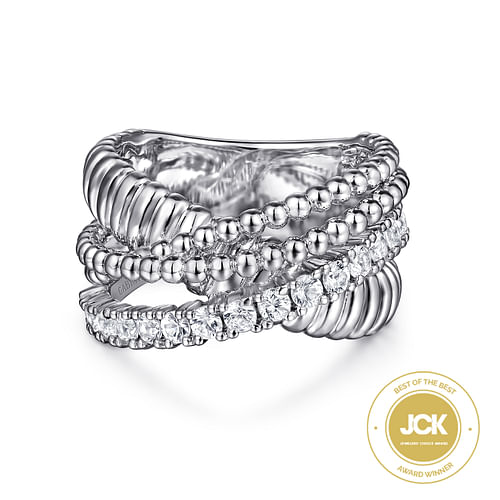 925 Sterling Silver Bujukan White Sapphire 0.61CTW  Criss Cross Ring