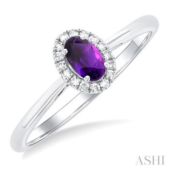 10 Karat White Gold 5X3 Oval Amethyst Single Cut Diamond Halo Ring 0.07 Ct
 6.25