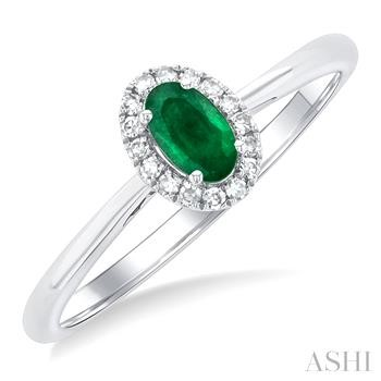 10 Karat White Gold 5X3 Oval Emerald Single Cut Round Diamond Halo Ring 0.07 Ct
Ring Size : 6.5