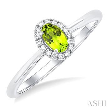 10 Karat White Gold 5X3 Oval Peridot Single Cut Diamond Halo Ring 0.07 Ct
Ring Size : 6.5