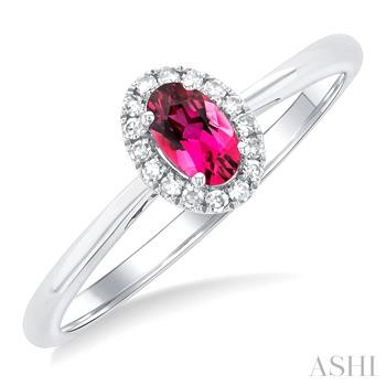 10 Karat White Gold 5X3 Oval Pink Tourmaline Single Cut Diamond Halo Ring 0.07 Ct
Ring Size : 6.5
