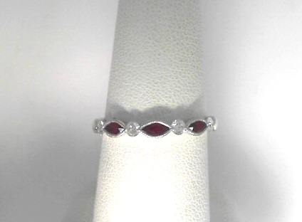 14 Karat White Gold  Marquise Ruby Wedding Band With Round Brilliant Diamonds 0.19Tw
Ring Size: 6.5