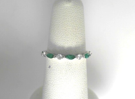 14 Karat White Gold Round Emeralds Wedding Band with Round Diamonds 0.18Tw
Ring Size: 6.5