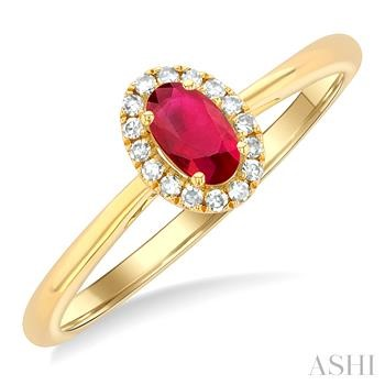10 Karat Yellow Gold 5 X 3 mm Oval Shape Ruby And Diamond 0.06 Ct Halo Ring
size 6.5