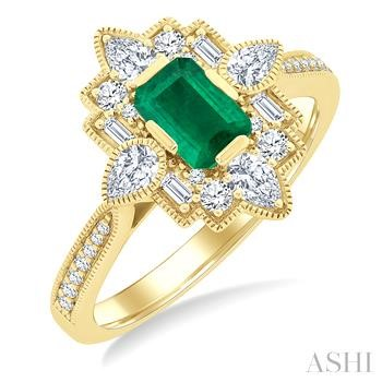 14 Karat Yellow Gold 6 X 4 Emerald And 0.60 Diamond Art Deco Style Ring 
Size 6.5