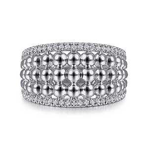 Gabriel & Co Sterling Silver White Sapphire Wide Bujukan Ring 0.37  ct
size 6.5