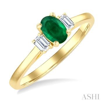 14 Karat Yellow Gold 6 X 4 Oval  Oval  Cut Emerald with 0.20 ct emerald cut diamond ring 
size 7