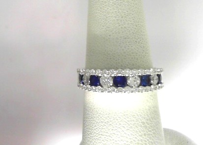 14 Karat White Gold Fashion Ring With 5=0.47Tw Round Sapphires And 42=0.75Tw Round Diamonds 
Ring Size: 6.5