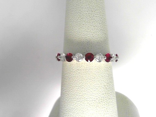 14 Karat White Gold Fashion Ring With 5=0.52Tw Round Rubys And 5=0.38Tw Round Diamonds
Ring Size: 6.5