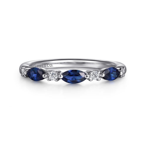 Gabriel & Co 14 Karat White Gold Marquise Sapphire 0.61Ctw And Diamond Anniversary Band 0.08Ctw
Ring Size : 6.5