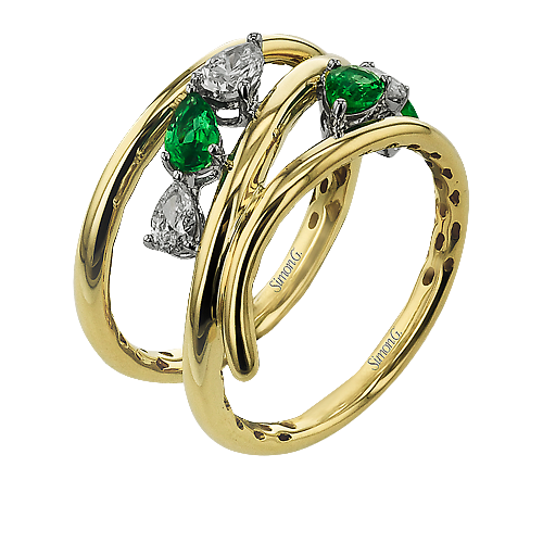 Simon G 14 Karat Yellow And White Gold 0.51 ct Emerald And 0.47 ct Diamond 
size 6.5