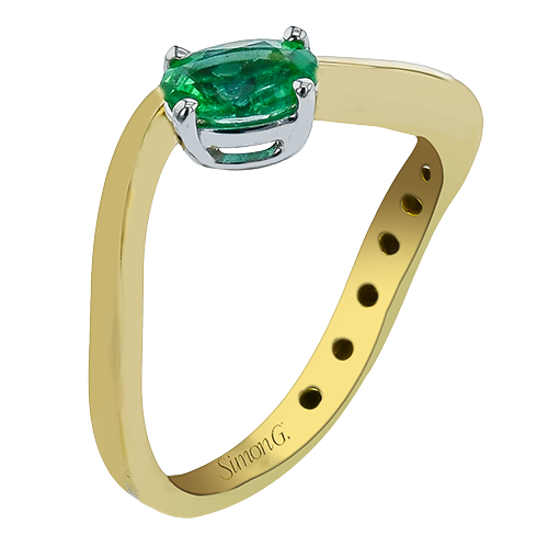 Simon G 18 Karat Yellow And White Gold 0.65 Ct  Oval Emerald Wave Ring
Size 6.5