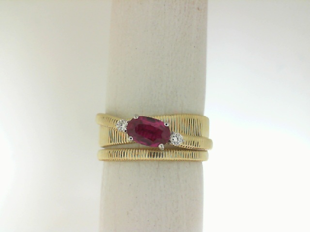 Simon G 18 Karat Yellow/White Gold 0.43 ct Ruby And 0.05 ct Diamond Ring
Size 6.5
