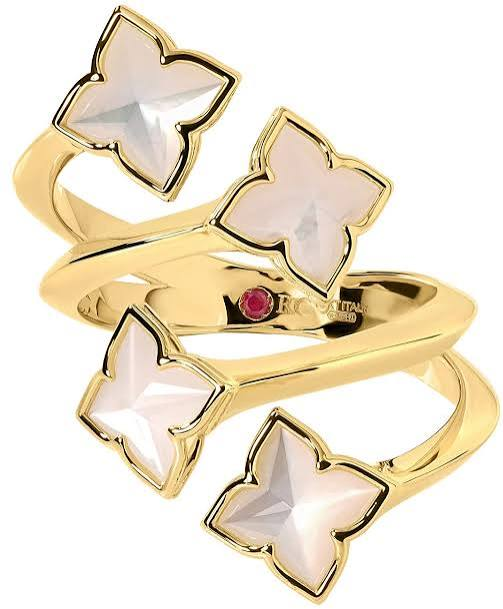 Roberto Coin 18 Karat Yellow Gold Mother Of Pearl Venetian Princess Bypass Ring 
Size 6.5