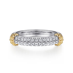 Gabriel & Co 14K Yellow Gold and 925 Sterling Silver Bujukan White Sapphire Stackable Ring
size 6.5