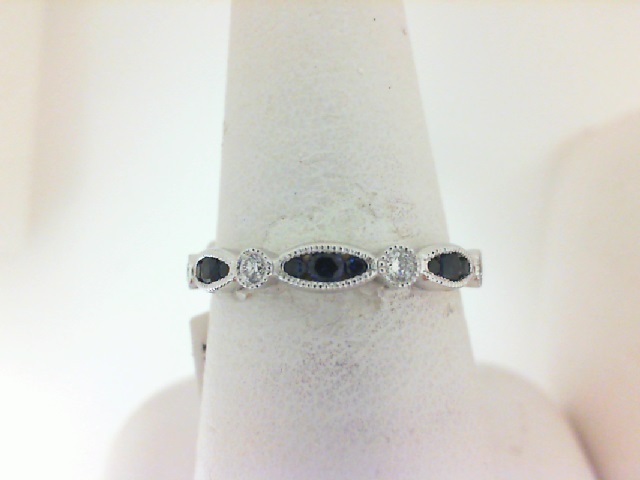 White 14 Karat Ring With 4=0.11Tw Round Diamonds And 9=0.18Tw Round Sapphires