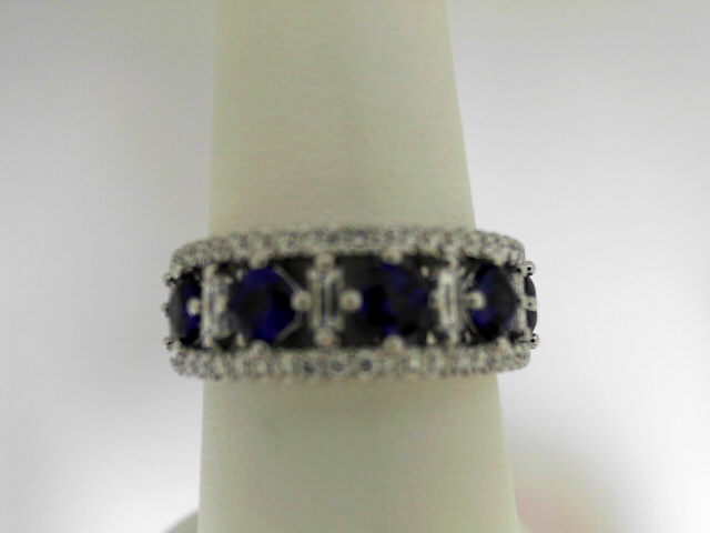 White Gold 14 Karat Ring With 5=1.19Tw Round Sapphires & .60 Ct Tw Diamonds