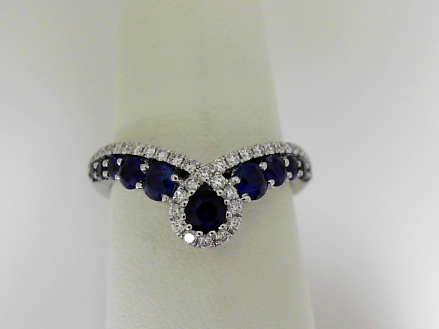 White Gold 14 Karat Fashion Ring With 11=0.88Tw Round Sapphires And 34=0.21Tw Round Diamonds