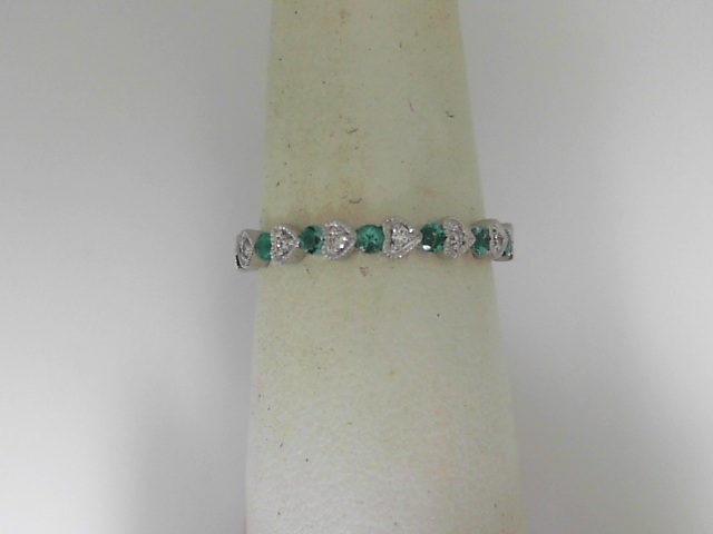 White Gold 14 Karat Fashion Ring With 7=0.20Tw Round Emeralds And 8=0.06Tw Round Diamonds