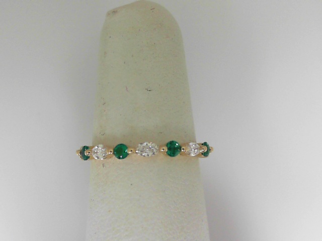 Yellow Gold 14 Karat Fashion Ring With 4=0.19Tw Round Emeralds And 3=0.20Tw Marquise Diamonds