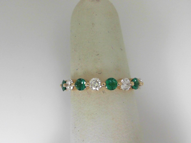 Yellow Gold 14 Karat Fashion Ring With 5=0.46Tw Round Emeralds And 4=0.44Tw Round Diamonds