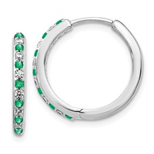 14 Karat White Gold Emerald And Diamond 0.18CTW Hoop Earrings
