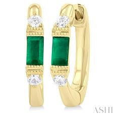 10 Karat Yellow Gold 4 x 2mm  Emerald Baguette And 0.10 ct Diamond Huggies