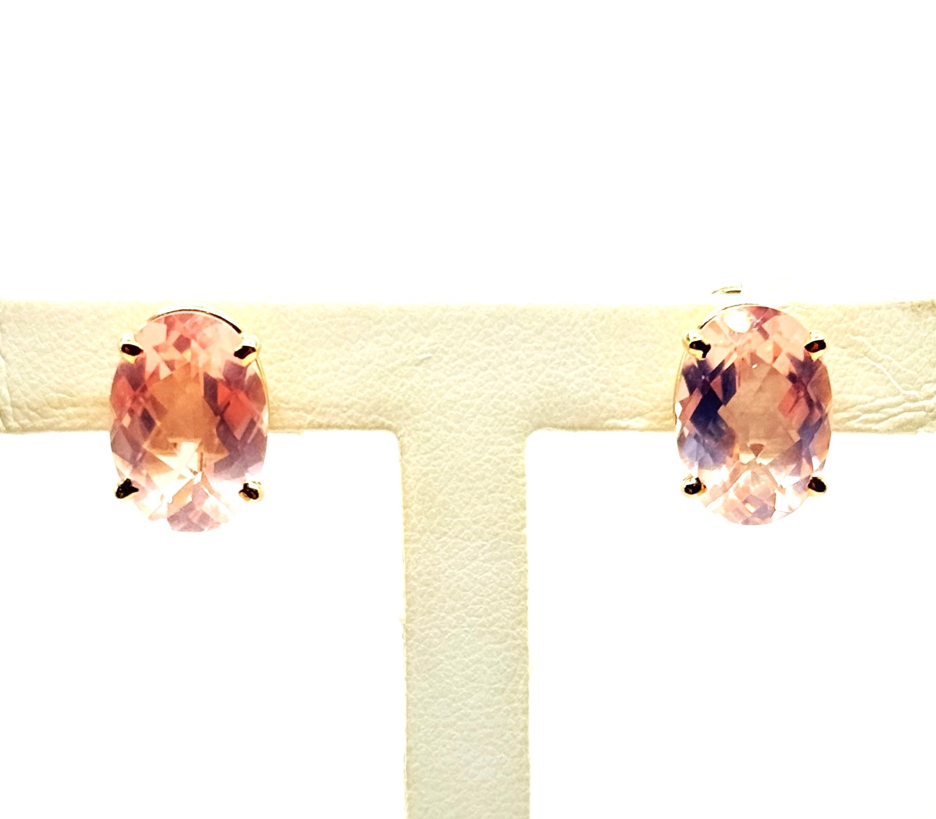 14 Karat Estate Yellow Gold Earrings With 2=14.00X10.00mm Oval Rose Quartz Gemstones (AS IS)
 Omga Backs