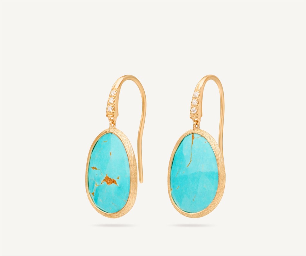 Marco Bicego 18 Karat Yellow Gold Lunaria Drop Earrings With Turquoise And Diamond Accent 0.04 ct