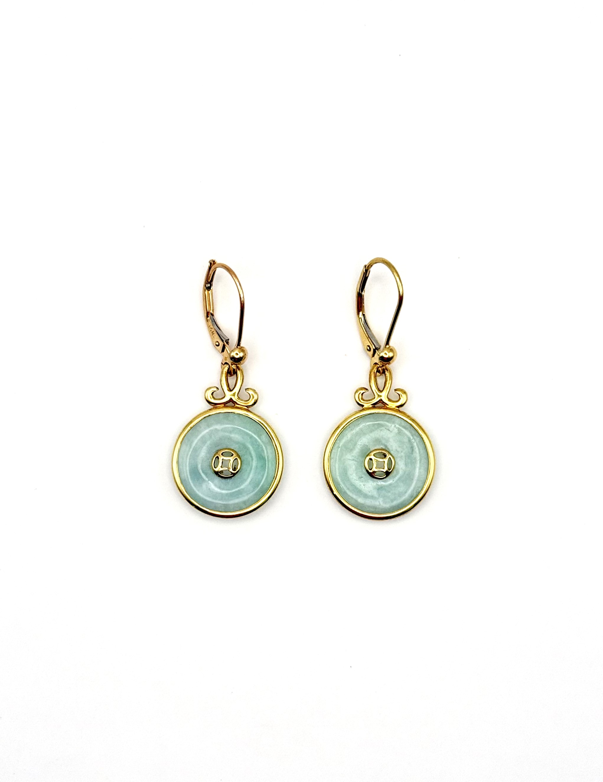 Estate 14 Karat Yellow Gold Jade Leverback Earrings