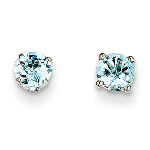 14 Karat White Gold 5.0 Mm Round Aquamarine Stud Earrings