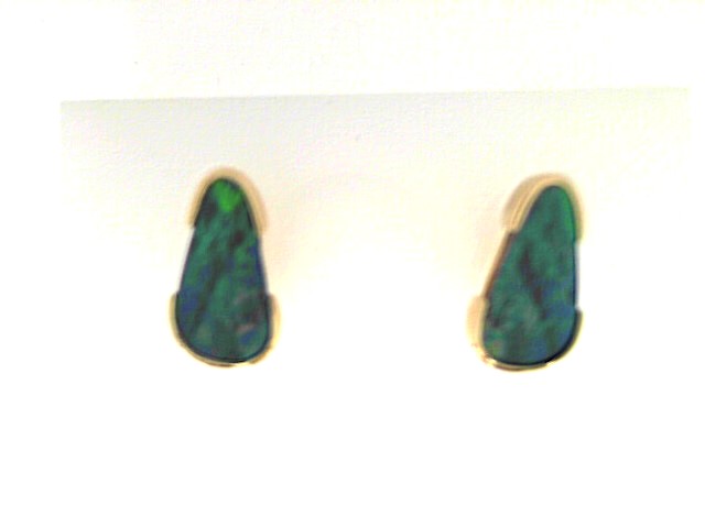 14 Karat Yellow 1/2 Bezel Set Australian Opal Doublet Earrings