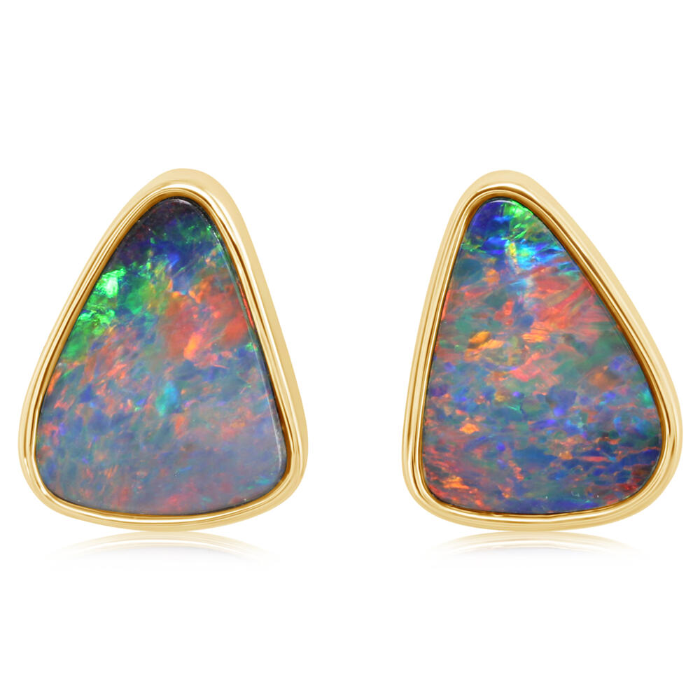 14 Karat Yellow Gold Australian Opal Doublet Earrings