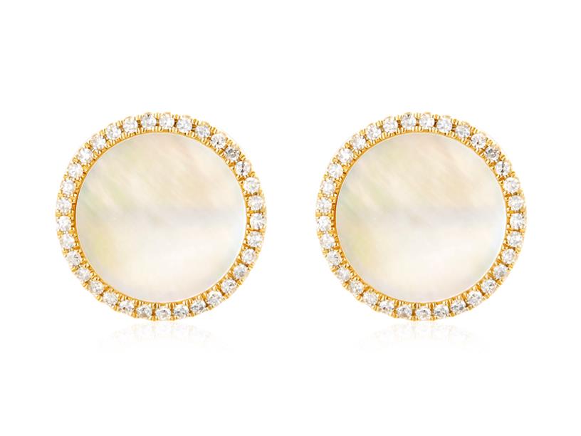 14 Karat Yellow Gold Stud Earrings 2=3.21tw Round Mother Of Pearl
0.41tw Single Cut Diamonds