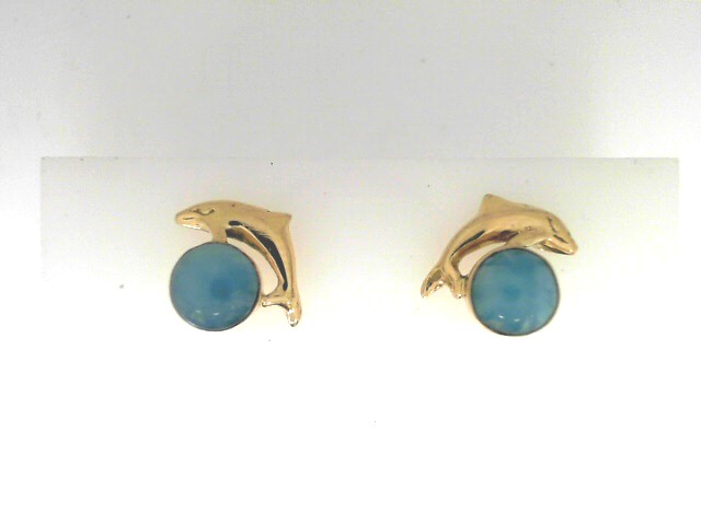 Estate 14 Karat Stud Earrings Dolphin With Blue Gemstones (AS IS)