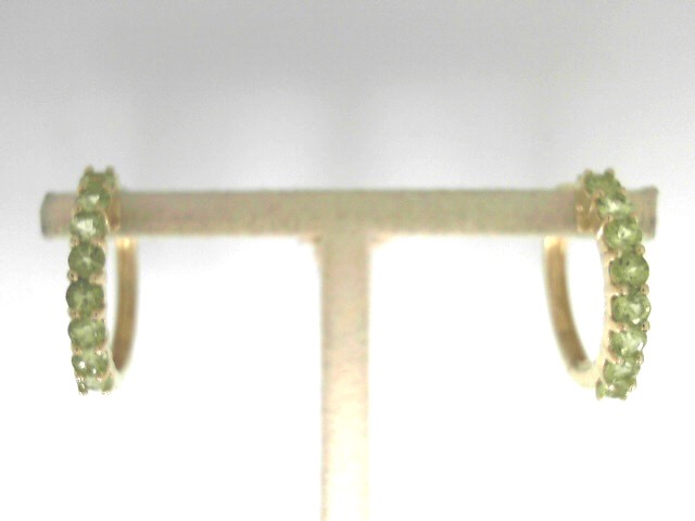 14 Karat Yellow Gold Medium Hoop Earrings  with Round Peridot Gemstones