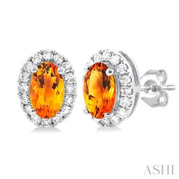 10 Karat White Gold Citine & Halo Single Cut Diamond Earrings 0.14 Ct