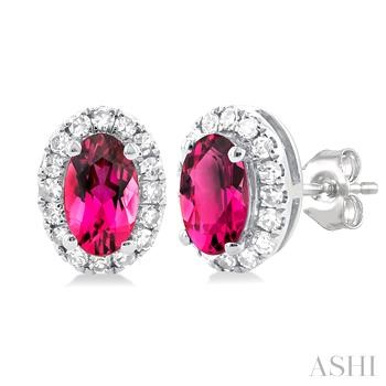 10 Karat White Gold Pink Tourmaline & Halo Single Cut Diamond Earrings 0.14 Ct