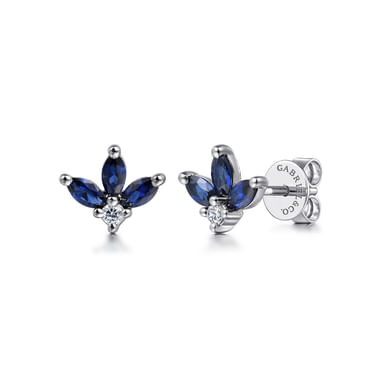 Gabriel & Co 14 Karat White Gold Floral Diamond 0.05Tw and Sapphire 0.56Tw Stud Earrings