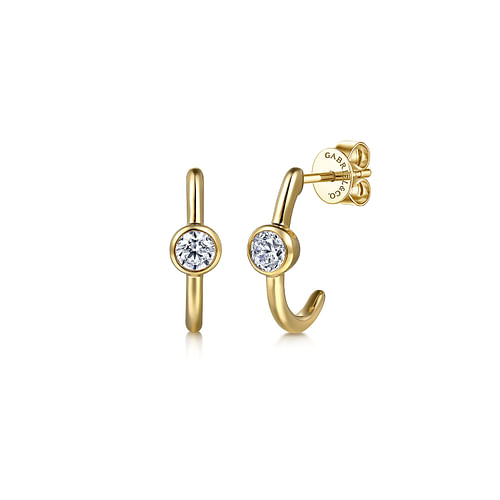 Gabriel & Co 14 Karat Yellow Gold White Sapphire J Hoop Earring-0.29ct
