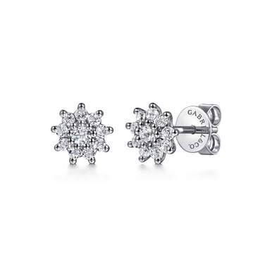 Gabriel & Co14 Karat White Gold White Sapphire Cluster Stud Earrings-0.43ct